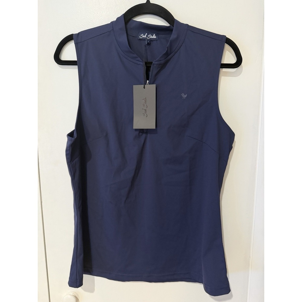 Bad Birdie Women's Sleeveless Blade Golf Polo Size Large Navy Blue Tank Top